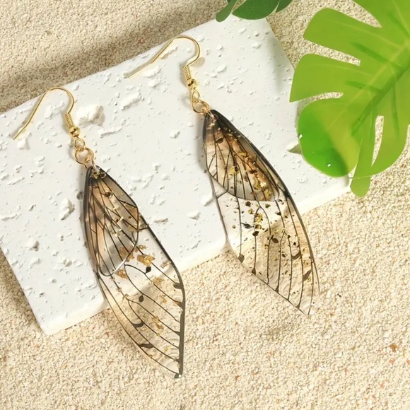 Transparent Resin Butterfly Wings Drop Earrings - Picture 2 of 5